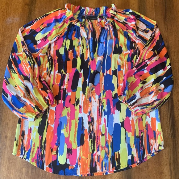 New York & Company Tops - New York & Company Blouse Large Multicolor Brushstroke Abstract Colorful